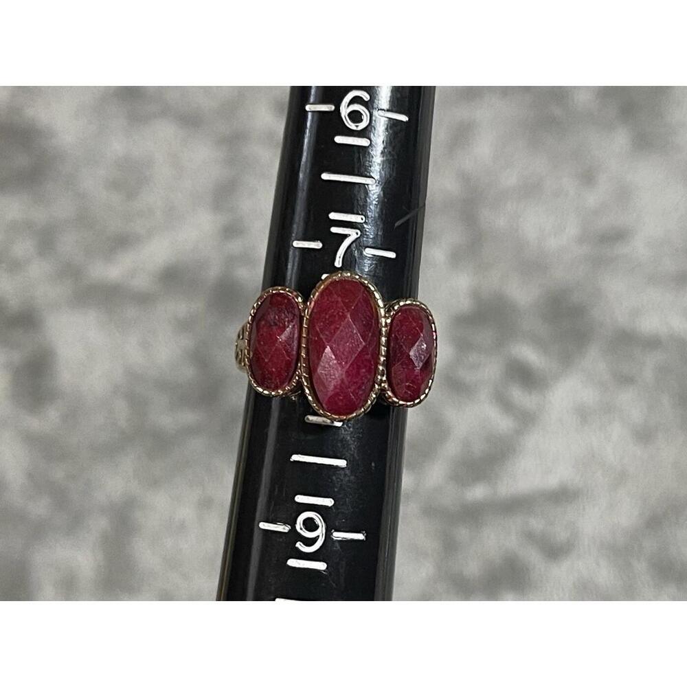 Ruby three stone vermeil gold over sterling silver ring size 7.5